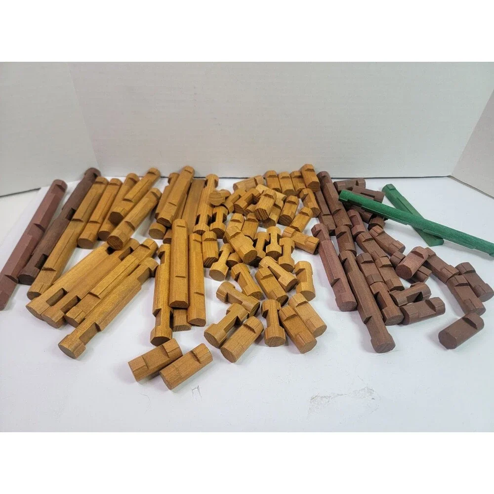 Large Lot Vintage Wooden Log Cabin Building Toy Pieces Mixed Colors Replacement